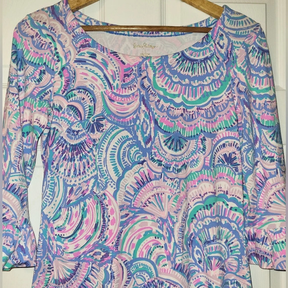 Lilly Pulitzer Sophie Dress Happy as a Clam Ruffle Sleeve Green Pink Size Small - Picture 4 of 8